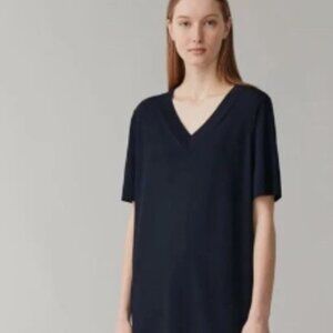 COS navy v neck sweater dress with short sleeves